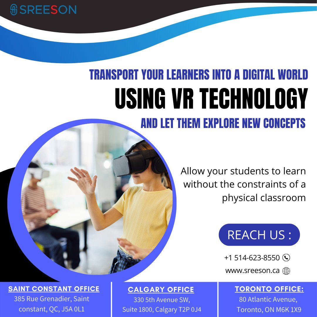 SreesonCanada's tweet photo. Use #VR #technology to #explore #newconcepts and #ideas in a fully #engaging, #3dspace . Contact us to allow your #students to #learn without the #constraints of a #physical #classroom. https://t.co/7HnFoeqpER
#VR #virtualreality #AR #mixedreality #augmentedreality #eLearning https://t.co/izHwZvZLEy