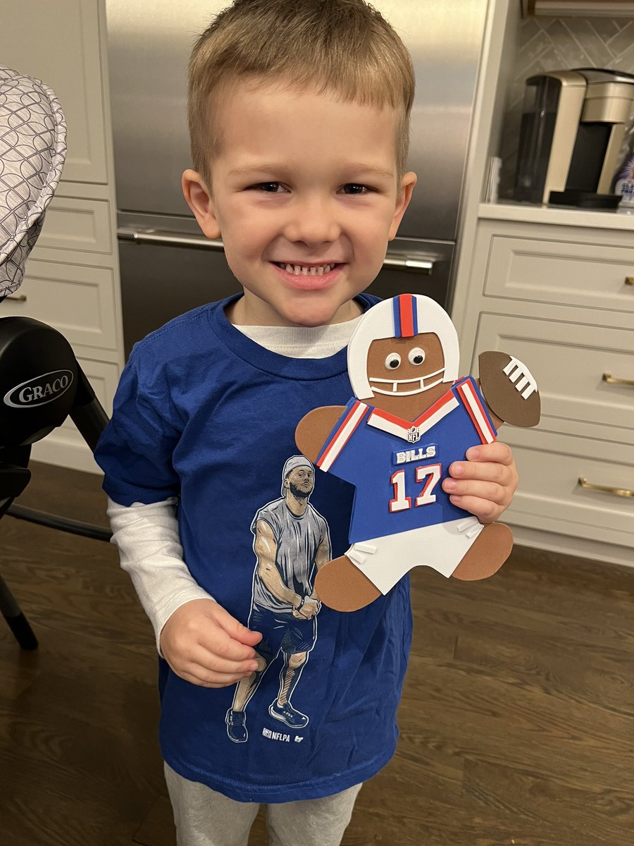 Bills_TheYear's tweet photo. @JoshAllenQB my son had a school project to make a gingerbread man.  Here’s what we came up with! Go get’em big dog! SQUISH THE FISH! @BuffaloBills https://t.co/dNdCdvDyfC