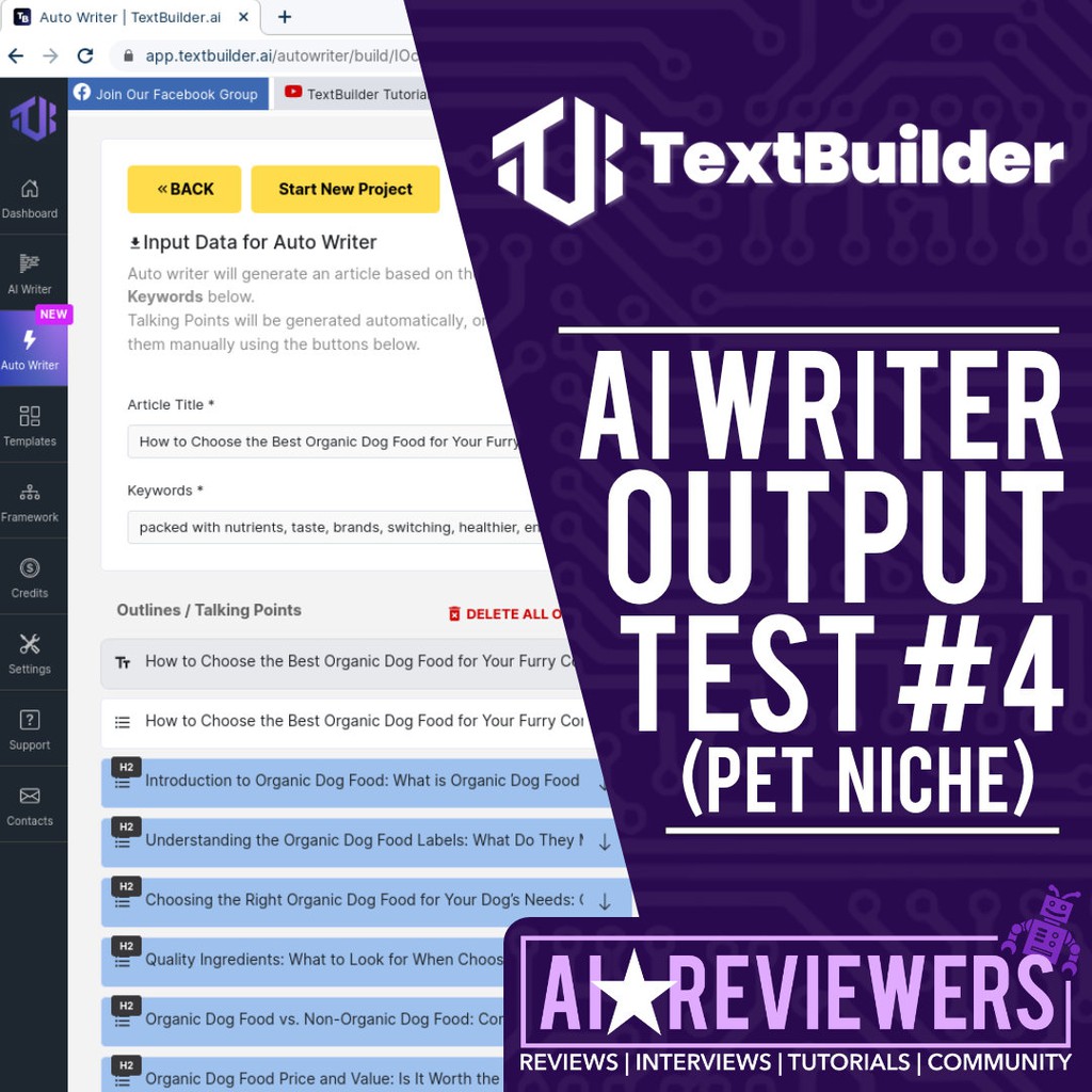 AIReviewers's tweet photo. In our fourth and final test of TextBuilder's 1-click Auto Writer tool, we generate some long-form AI content for the pet niche. Near the end of the video, we also test it for plagiarism and AI content detection: https://t.co/xtzl4kae4f #aicontent #aitool #ai #aiwriting #blogging https://t.co/FbzjTQ1SxE