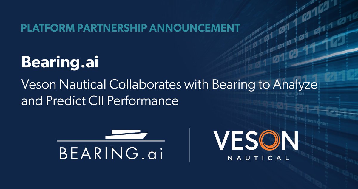 vesonnautical's tweet photo. We're pleased to be collaborating with @BearingAI to enable ship owners & operators to synchronize #data for voyage analysis and quick accurate modeling of #ciiratings. Read more: https://t.co/QmGvIOgetn #VesonPlatformPartner #integration #CO2impact #emissions #maritimetechnology https://t.co/okeHVpMkYi