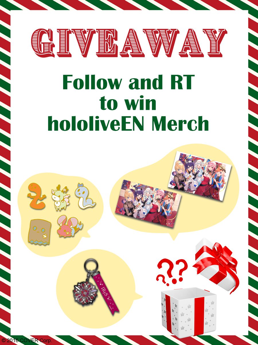 🎁GIVEAWAY🎁 Happy holidays! To express our gratitude, we would like to give random #hololiveEN merch to 35 lucky fans!! For your chance to win: ✅Follow @hololivepro_EN ✅RT this tweet Ends: December 22nd, 11:59 PM GMT Rules:hololive.hololivepro.com/en/special/674…