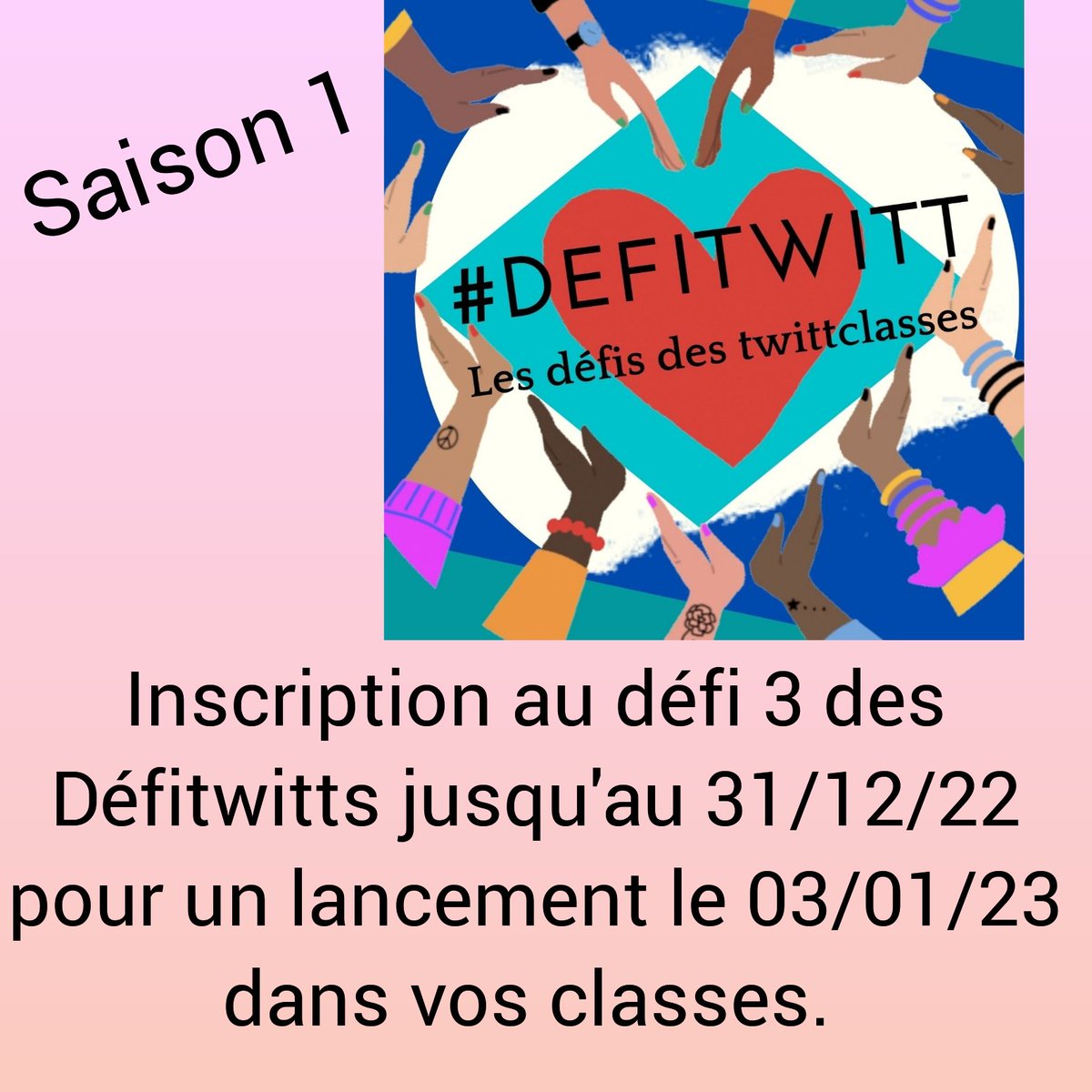 defitwitts's tweet photo. Inscriptions ouvertes pour le défi 3 de la saison 1 de #DefiTwitts :un défi adapté aux cycles 1,2,3 et à l'ASH et faisable sur 5 semaines pour la zone A 😉
Un défi aux couleurs de vos régions respectives pour découvrir notre beau pays en ce début d'année ! https://t.co/uyfqZnFP7n https://t.co/j1GITS3ggy