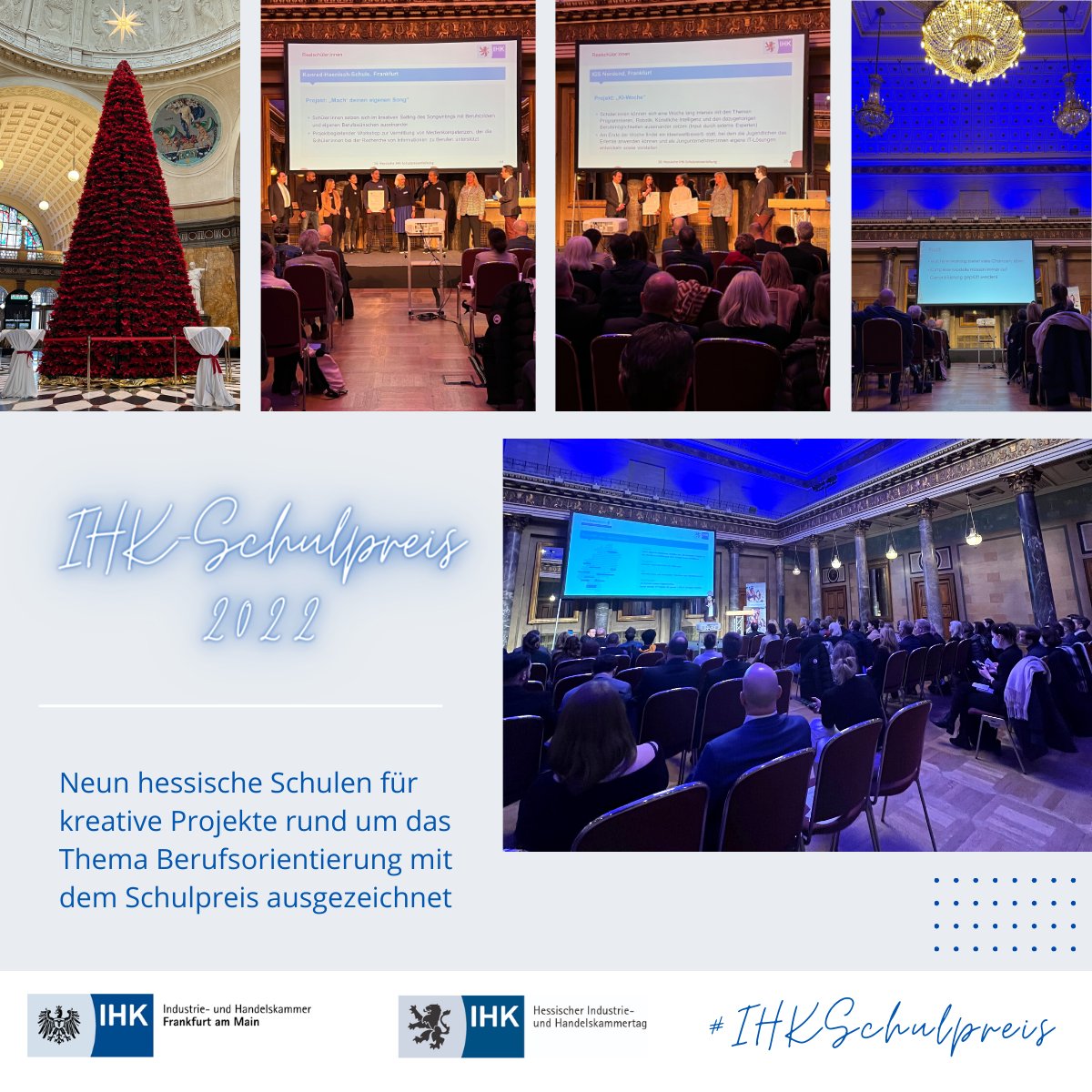 Bei der 16. Verleihung des IHK-Schulpreises wurden 9 Schulen für innovative Projekte rund um das Thema #Berufsorientierung ausgezeichnet. Wir gratulieren der Konrad-Haenisch-Schule &amp; der IGS Nordend aus Frankfurt sowie den anderen Sieger-Schulen herzlich! hihk.de/presse/verleih…