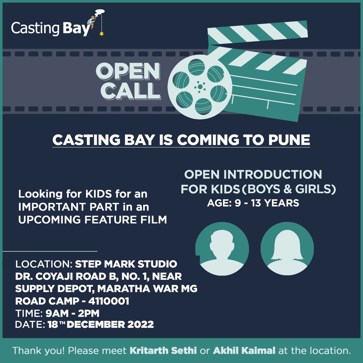 casting_bay's tweet photo. We are doing an open call in Pune, on 18th of December on the given location from 9 am - 2 pm, looking forward to see all the aspiring actors to be there for an open call.
#CastingBay #OpenCalls #CastingCall #CastingCalls #Casting #Actors #KidActors https://t.co/lfekgfKj40