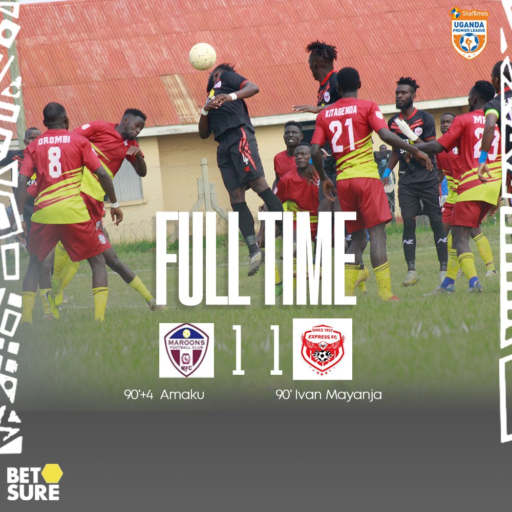 ExpressFCUganda's tweet photo. FT' #MAREXP 🔴1-1⚫
That hurts 🤕.
#StarTimesUPL #MukwanoGwabangi 🔴🦅 #FCat65 https://t.co/73e9o5NmSj