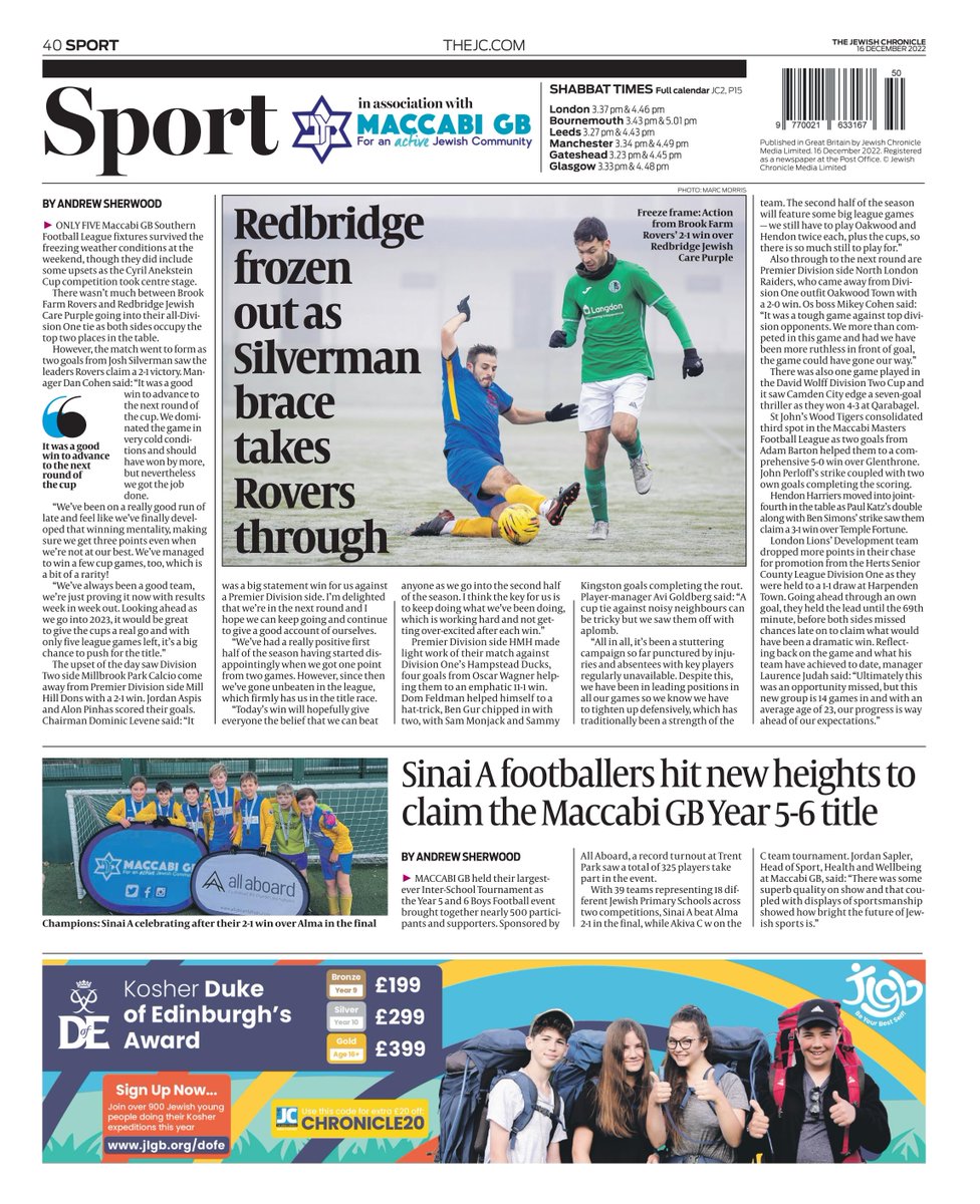 maccabigb's tweet photo. Have you seen the @JewishChron back page this week? Make sure you check it out! ⚽
@_mgbsfl 
@BrookFarmRovers 
@camden_city 
@hmh_jyc 
@MillbrookCalcio https://t.co/zdCqBIQy9J