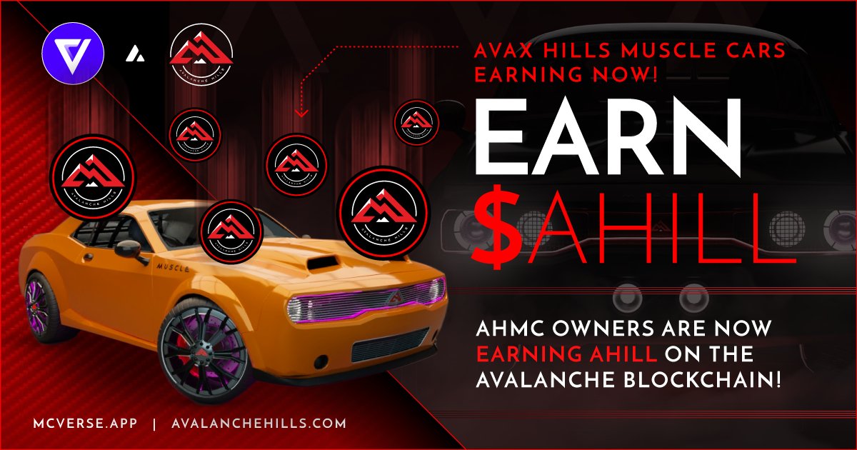 Muscle Cars; 1 of our NFVs  that play a massive role in <a href="/avalanchehills/">AVAX HILLS</a>. These NFTs provide players $AHILL: bit.ly/ahillCHART  EARNING daily in your garage and claim at the bank. 
Grab 1 off FP from <a href="/joepegsnft/">Joepegs</a> bit.ly/JoePegsMuscle
Mint NEW: bit.ly/AHILLdealership
#avax