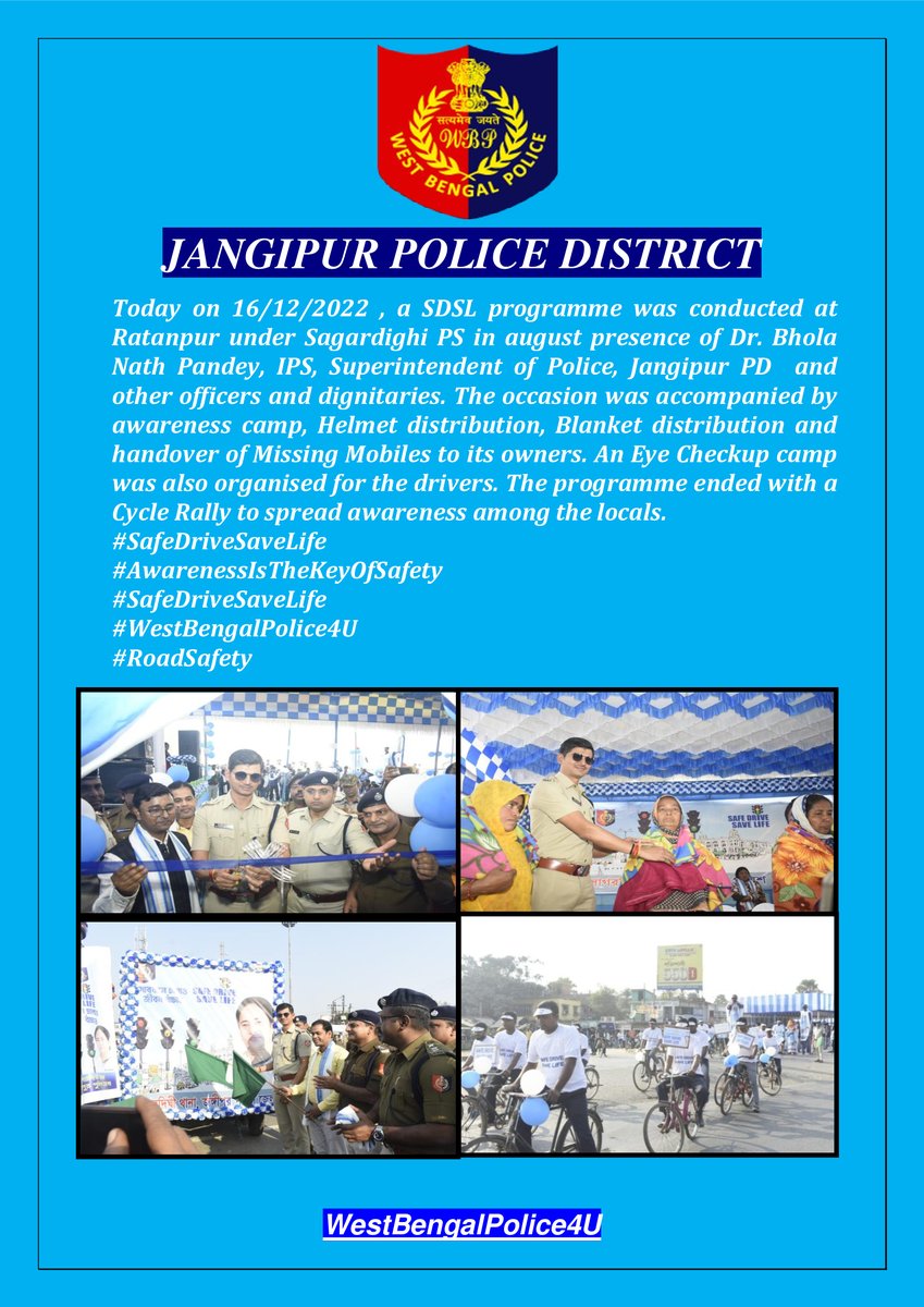 JangipurPolice's tweet photo. #SafeDriveSaveLife
#AwarenessIsTheKeyOfSafety
#SafeDriveSaveLife
#WestBengalPolice4U
#RoadSafety https://t.co/8fOJasxRat