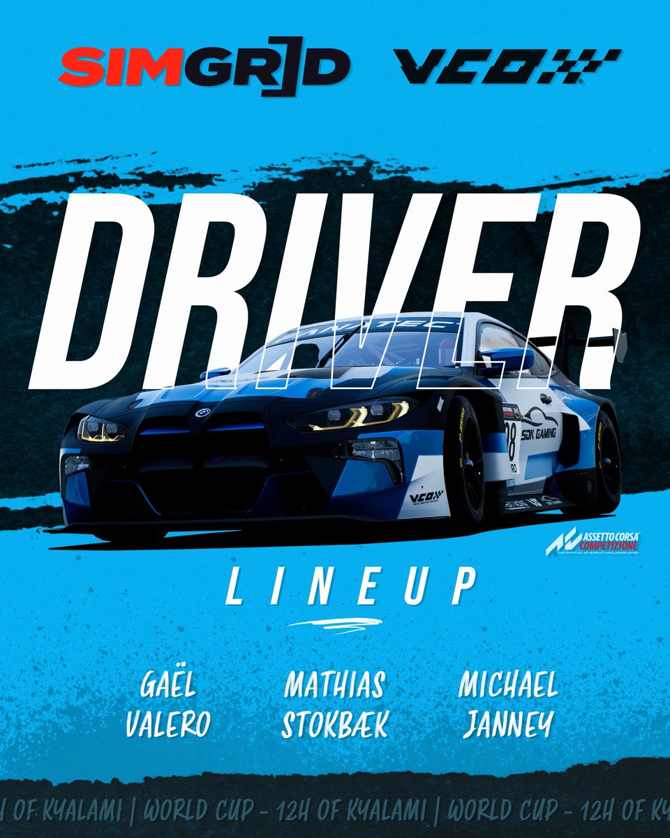 apexracingteam's tweet image. Today, a new challenge for the team on ACC. Qualifying for the @sim_grid x @vcoesports World Cup 12H of Kyalami kicks off tonight! 🇿🇦

(Fri) 18:45 GMT - Qualifying
(Sat) 10:45 GMT - Race Start

🎥 Live on YouTube
🔗 youtube.com/@TheSimGrid

#apexracingteam | #simgridxvco