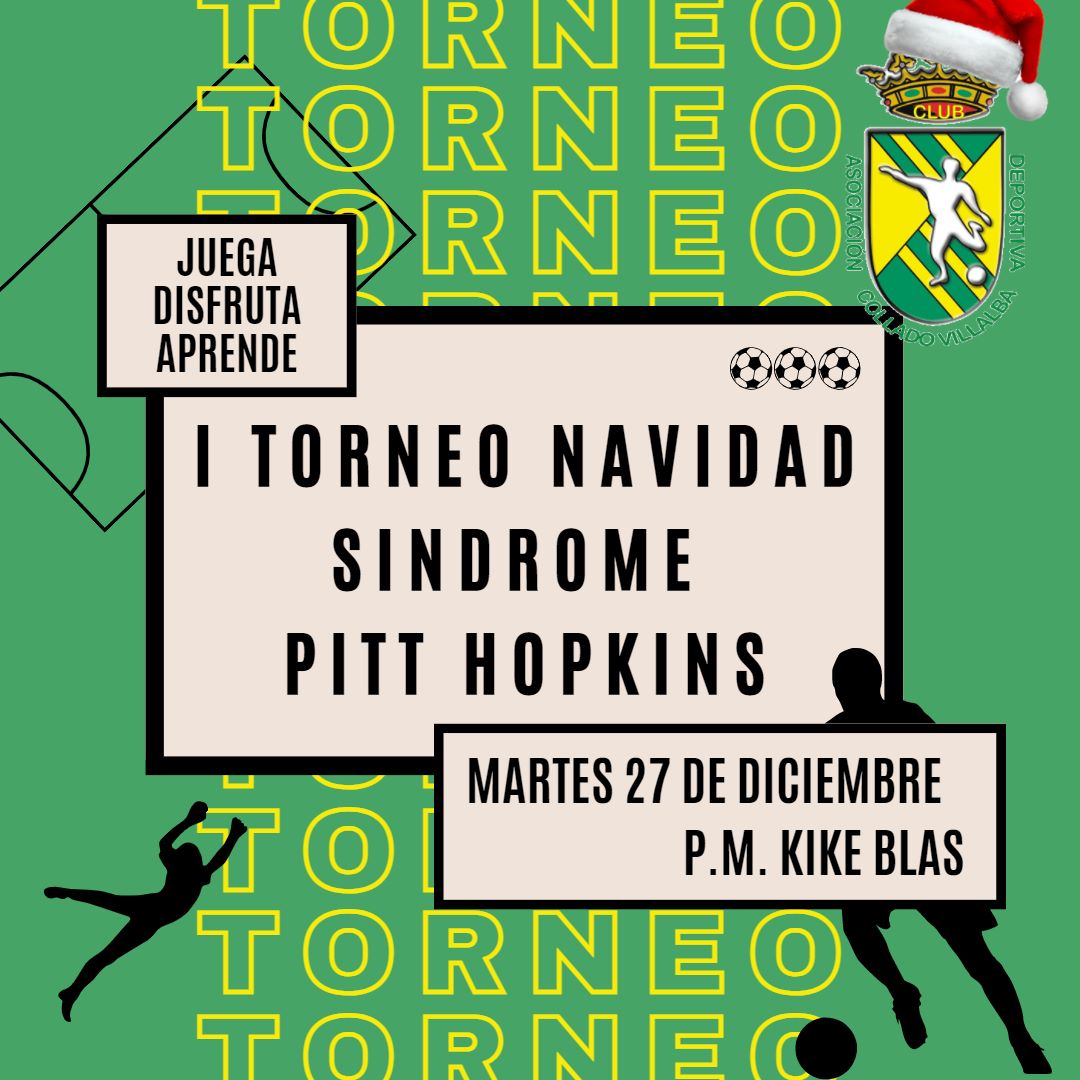 El martes 27 de diciembre tenemos el I TORNEO FUTSAL PITT HOPKINS.
Se trata de dar visibilidad a los afectados por esta enfermedad. Jugarán todas las categorías. Es un día para disfrutar del Fútbol Sala y de todos nuestros equipos. 

#123Villalba🟡🟢