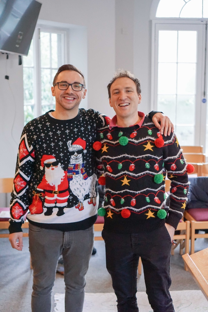 trinity_bristol's tweet photo. Big congratulations to James (right), winner of today's Christmas Jumper competition! And our deepest sympathies to runner up, Jonny. Have you got your Christmas jumper out, yet?
#trinitycollegebristol #theologicalstudy #christmas #christmasjumper #bristol #winter #studentlife https://t.co/ZEgLTI3RwE