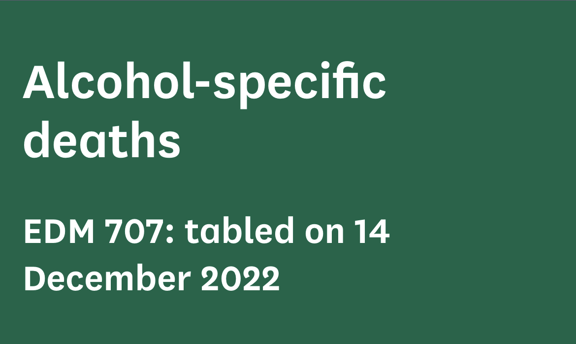 The record numbers of alcohol-specific deaths must be a wake-up call.

The Government needs a plan to deal with this crisis.

I have tabled this motion in Parliament calling for an Independent Review of Alcohol Harm to inform a new #AlcoholStrategy.

🔗 edm.parliament.uk/early-day-moti…