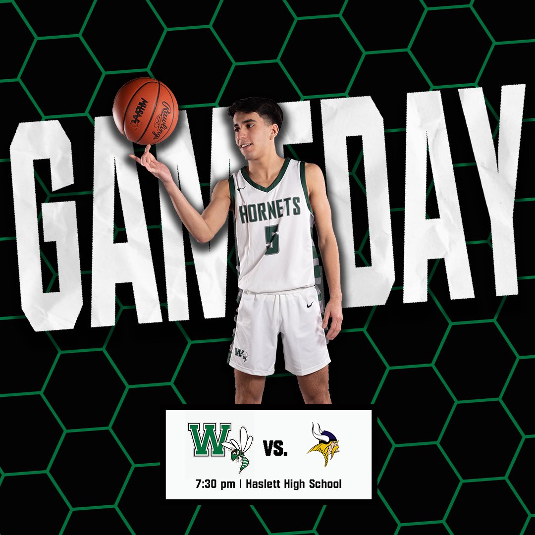 WHSBoysBBall's tweet photo. GAMEDAY!!!

📍 Haslett High School
⏰ 7:30 pm
🆚 Haslett
📺 https://t.co/skyTZEUttg

#GoHornets https://t.co/DybmnBKC2G