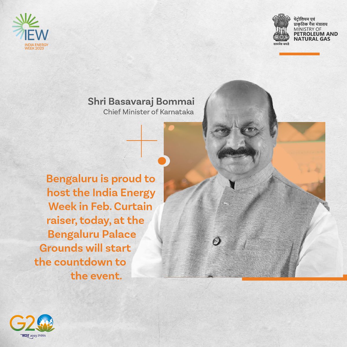 PetroleumMin's tweet photo. Hon'ble @CMofKarnataka on #IndiaEnergyWeek Curtain Raiser
@PMOIndia @HardeepSPuri @Rameswar_Teli @MEAIndia @g20org @IndiaEnergyWeek @PIB_India @PIBBengaluru @CMofKarnataka @mnreindia
@MORTHIndia @RailMinIndia @moefcc @MinOfPower https://t.co/Mivg5I7cLS