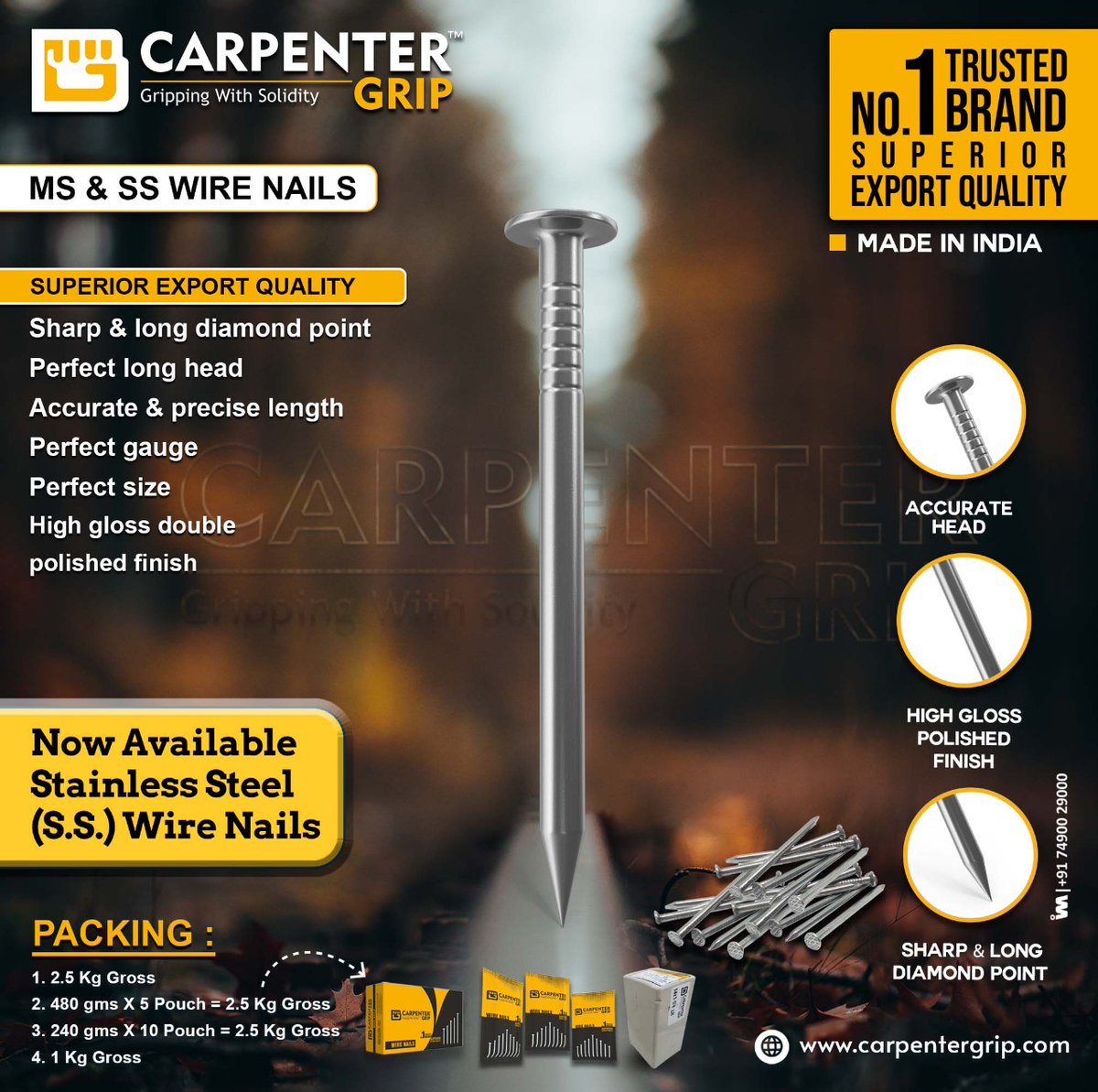 ibais_wooden's tweet photo. Manufacturer of MS &amp; SS Wire Nails Products

CARPENTER GRIP - RAJKOT

Helpline No.: +91 87800 38150

For enquiry via WhatsApp click: 
https://t.co/eAJfbX2VtD

#nails #sswirenails #mswirenails 
.
@CarpenterGrip 
@IM_WOODEN_GROUP https://t.co/kwONZ1l9hO