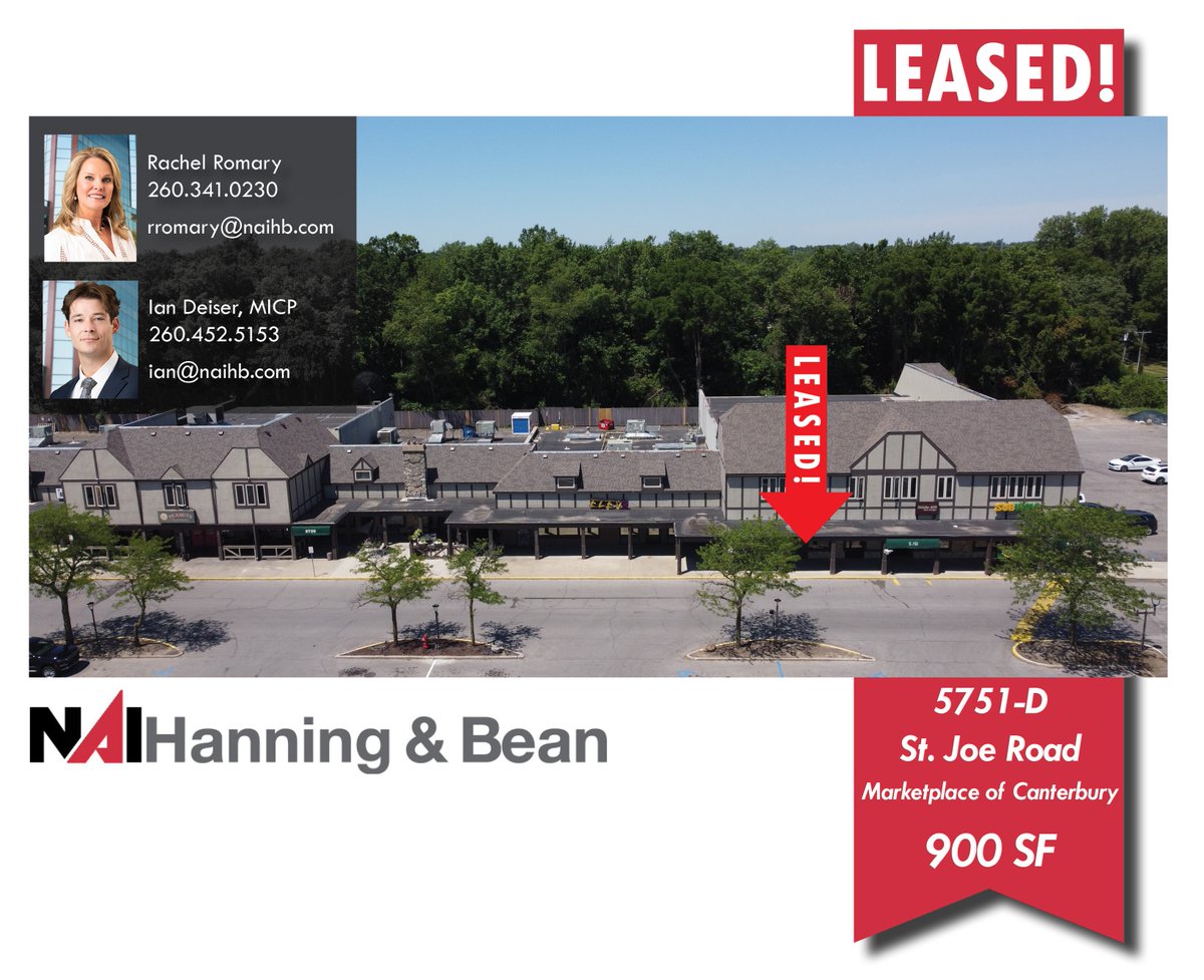 Rachel Romary and Ian Deiser represented both the landlord, DG Properties, as well as the tenant, Summit City Vintage, in the lease of 900 SF of retail space. This new tenant in the Marketplace at Canterbury will open as a vintage resale store. Congrats to all!