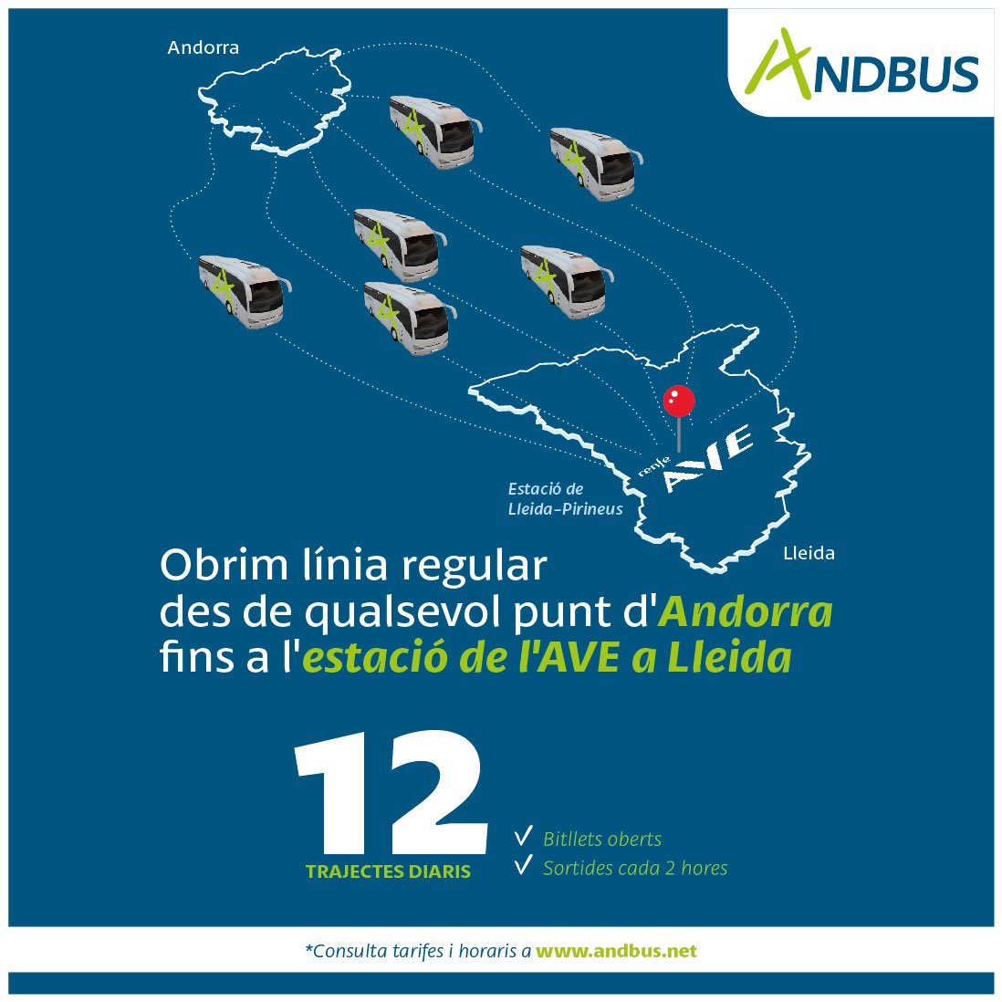 andorrabybus's tweet photo. Ja es poden adquirir els bitllets de la nostra nova línea que et portarà des de qualsevol indret d’Andorra a l’Estació de l’AVE de Lleida. Començarà a funcionar a partir del 2 de gener.
.
Informa’t a https://t.co/HF2HbGPvgU
.
#andbus #andorratravellers #busforall #buspertothom https://t.co/VhBXyjOPEG