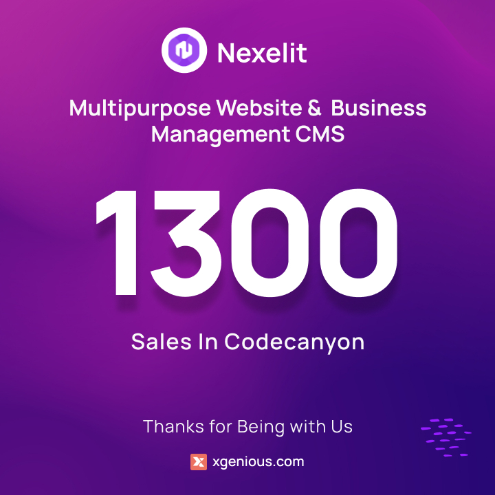 We've hit a 🎉milestone of 1300+ sales! 🙌 Thank you for the support everyone, together we can do anything. 🤝 

#nexelitwebsiteCMS #codecanyon #multipurposecms #xgenious #sales #businesswebsite #ecommerce #donation #event #jobsposting #supportticket