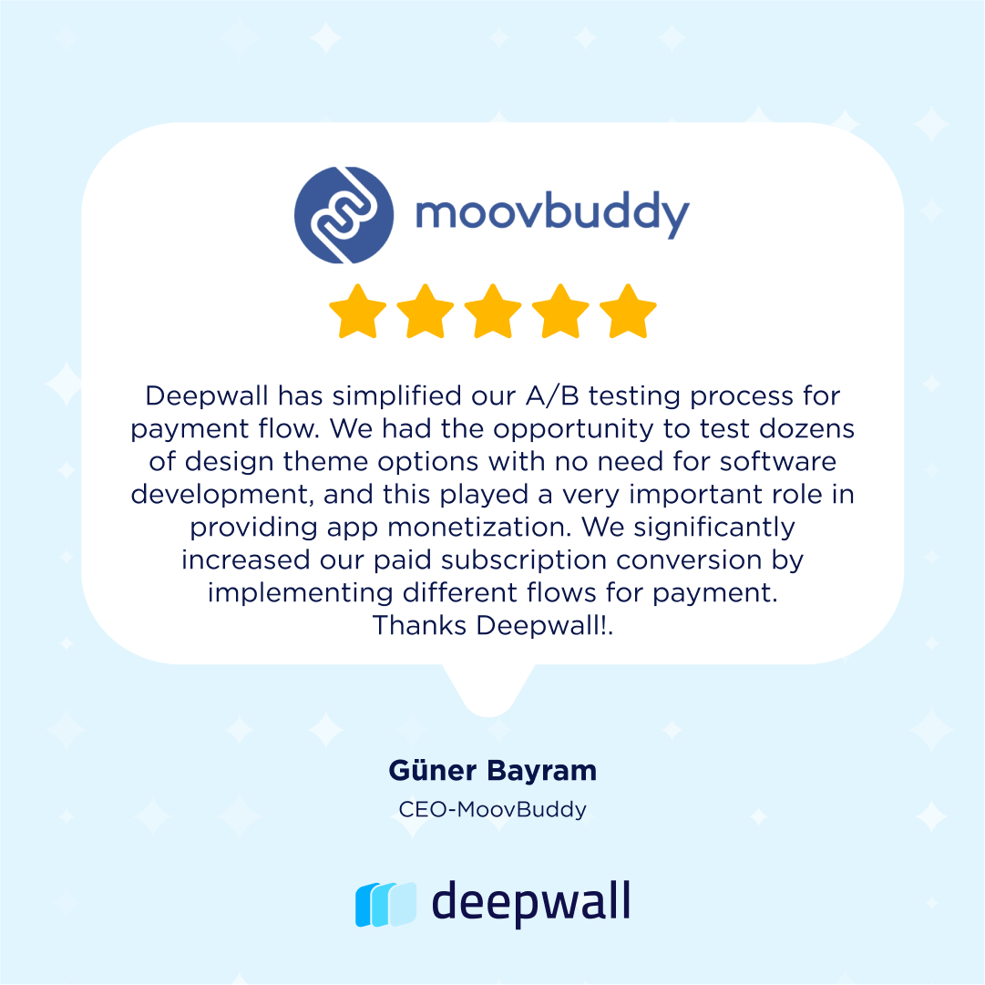 deepwallcom's tweet photo. We make big differences with little details for your #business.✨
Try Deepwall today and join our growing list of successful #apps and increase your app’s #ConversionRate worldwide. #Deepwall #Moovbuddy #Paywall #ABTests @moovbuddyapp https://t.co/DJS5x4cs9n