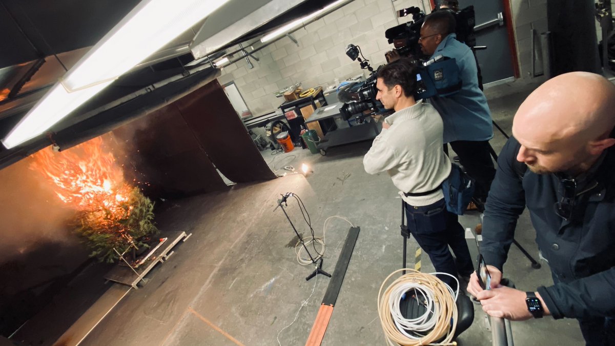 Engineers from <a href="/FPEUMD/">Maryland Fire Protection Engineering</a> burn Christmas trees as part of an annual event to collect data and demonstrate holiday fire prevention. Their demonstrations highlight the differences between a dry vs. well-watered tree when exposed to a potential ignition source. go.umd.edu/treeburn