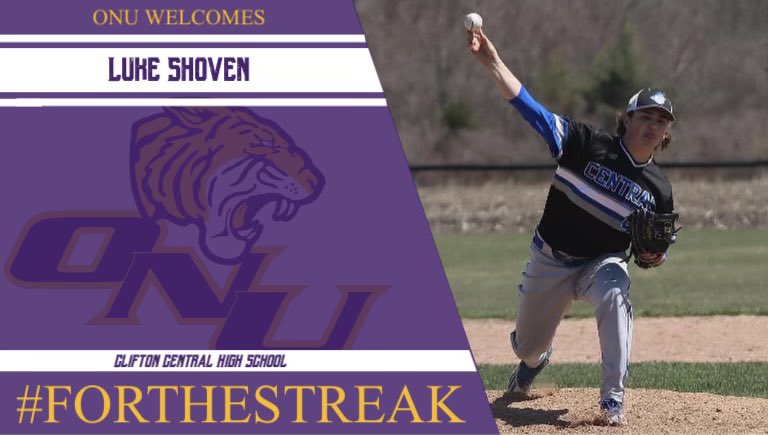 LukeShoven's tweet photo. Proud to announce that I will be continuing my academic and athletic career at Olivet Nazarene University. Thanks to all my coaches, teammates and community. Even bigger thanks to my parents, especially my dad for introducing the game of baseball to me. #forthestreak 🟪🐯🟨 https://t.co/yCMpA4hwav