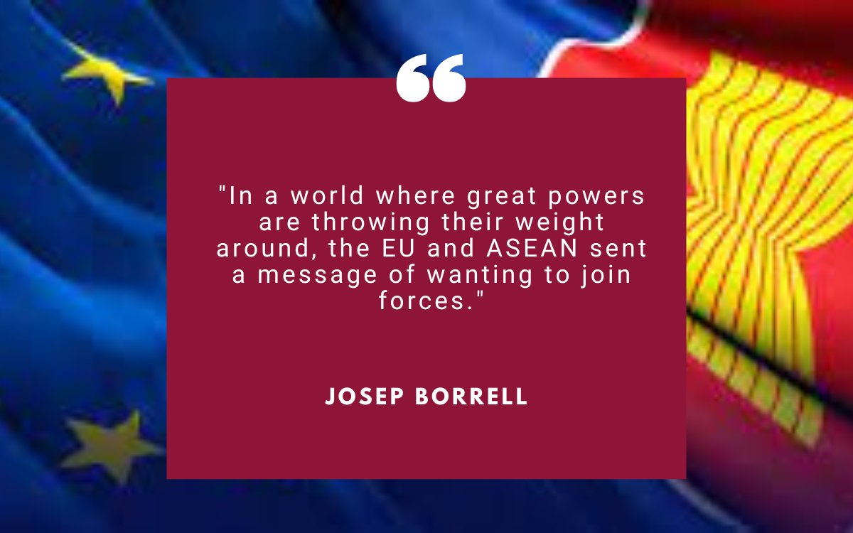 JosepBorrellF's tweet photo. This week we had the first-ever EU-ASEAN Summit in Brussels. 
South-East Asia is a highly dynamic region and a key partner amid growing strategic competition. 
We need to cooperate more on Connectivity, security and global challenges. My blog post: 
https://t.co/kugifDw11b https://t.co/PEN0Pbt2GG