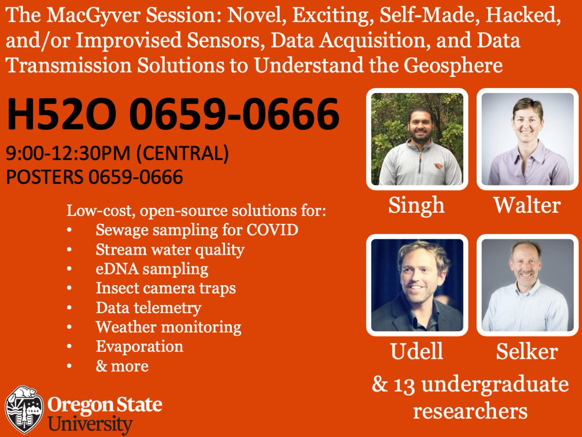 OregonStateBEE's tweet photo. Last day of #AGU22 and we're as busy as ever! See @salinias on Managed #Aquifer Recharge #MAR, analysis of global interception, &amp; our OPEnS lab team with 8 - EIGHT - posters on their low-cost environmental sensors
https://t.co/QVK24fQYUy https://t.co/p4oszTdOYm