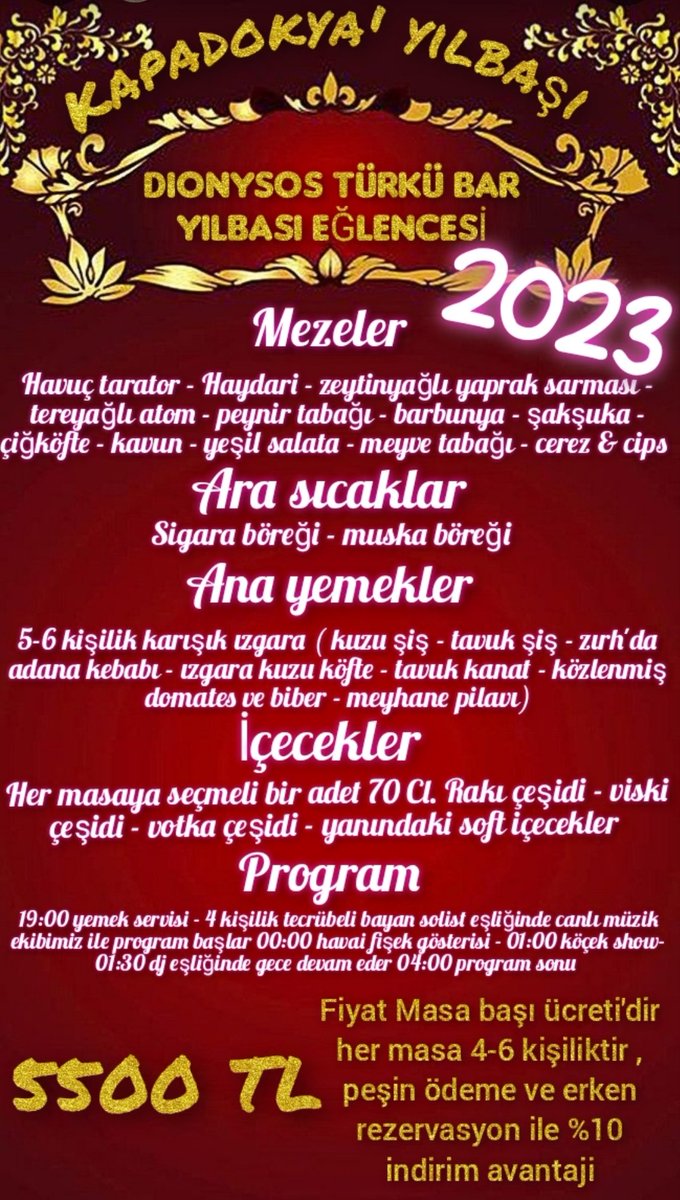 Asımın Yeri &amp; Dionysos Türkü Bar salonumuz Yılbaşı Programımız..!