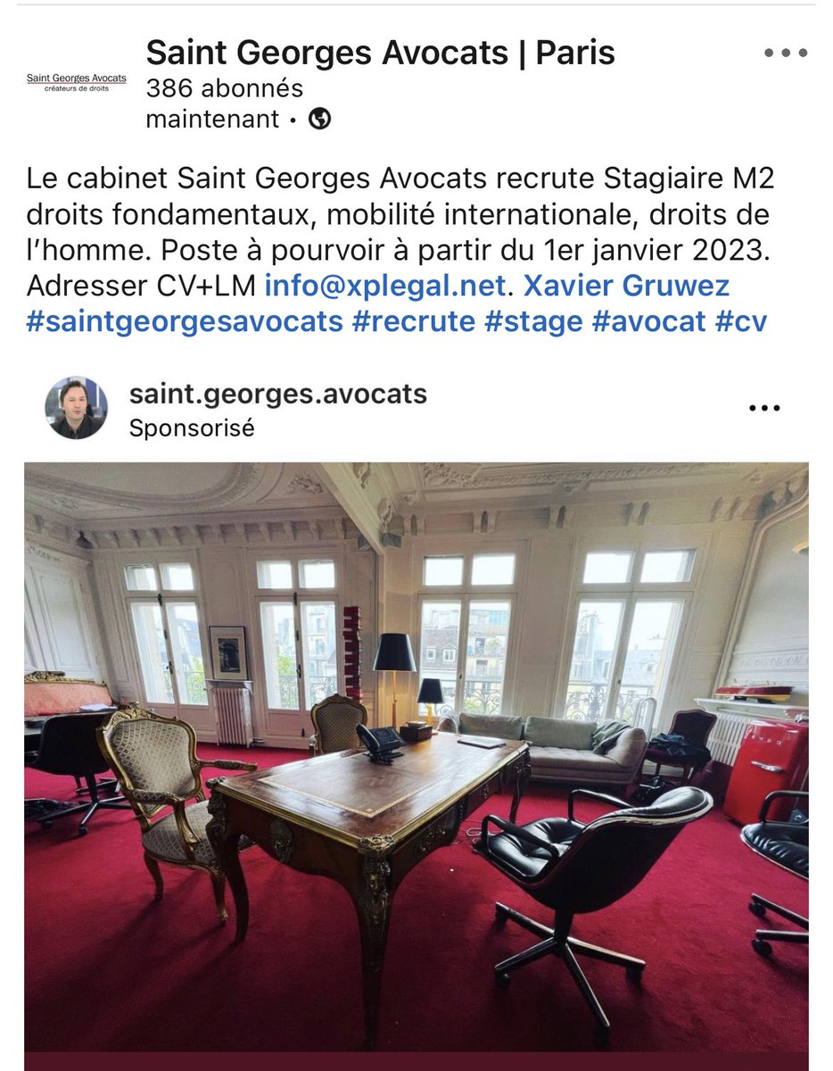 StGeorgesAvocat's tweet photo. Le cabinet @StGeorgesAvocat recrute stagiaire #recrute #stagiaire #stage #avocat @XavierGruwez https://t.co/kq1892h0dT