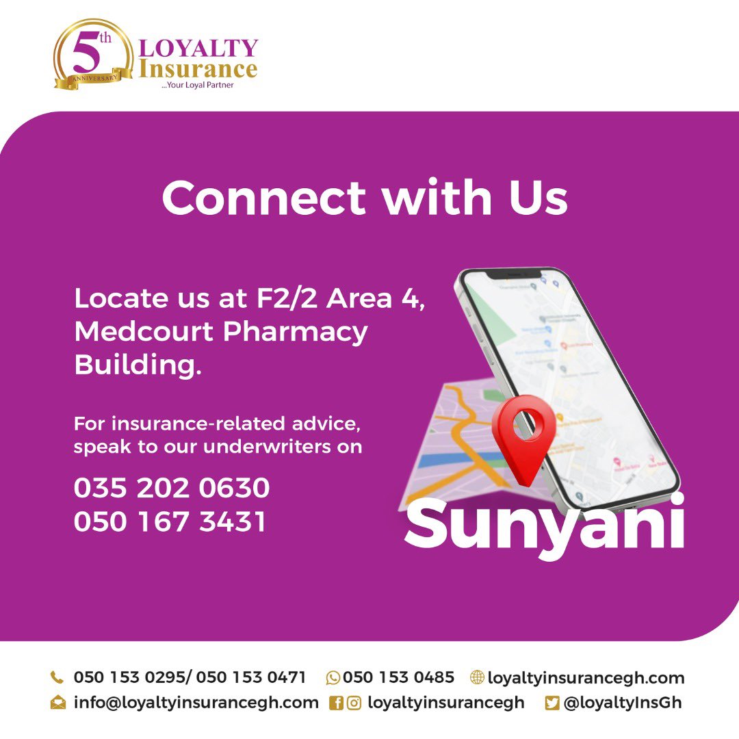 LoyaltyinsGh's tweet photo. Locate us in Sunyani at F2/2 Area 4, Medcourt Pharmacy building for all your insurance needs. Our helpful and engaging staff are always ready to assist.
#loyalty #loyaltyat5 #loyaltyinsurance #loyaltyforyou #insurances #insurancecompanies #sunyani https://t.co/dZtJjWrhob