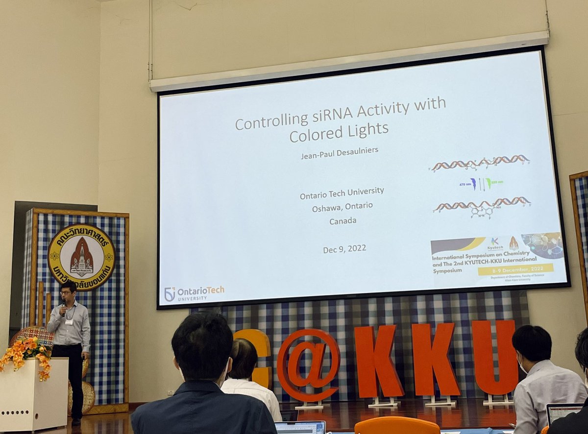 DesaulniersLab's tweet photo. This Dec 2022 @JP_Desaulniers was an invited speaker from @ontariotech_u to present at the “International Symposium on Chemistry and The 2nd KYUTECH-KKU International Symposium” in Thailand 🇹🇭
@khonkaenunivers @kyutech
#greatconference https://t.co/tQt8qML3q8