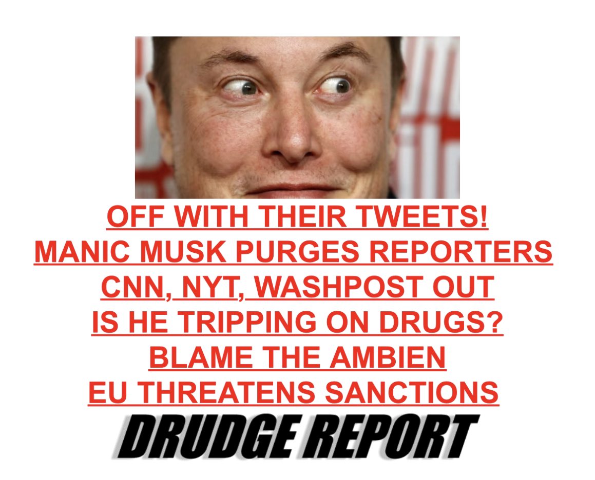Rob1070's tweet image. Poor Liberals led by converted Matt Drudge.  Feel our pain now?  Thanks @elonmusk!
