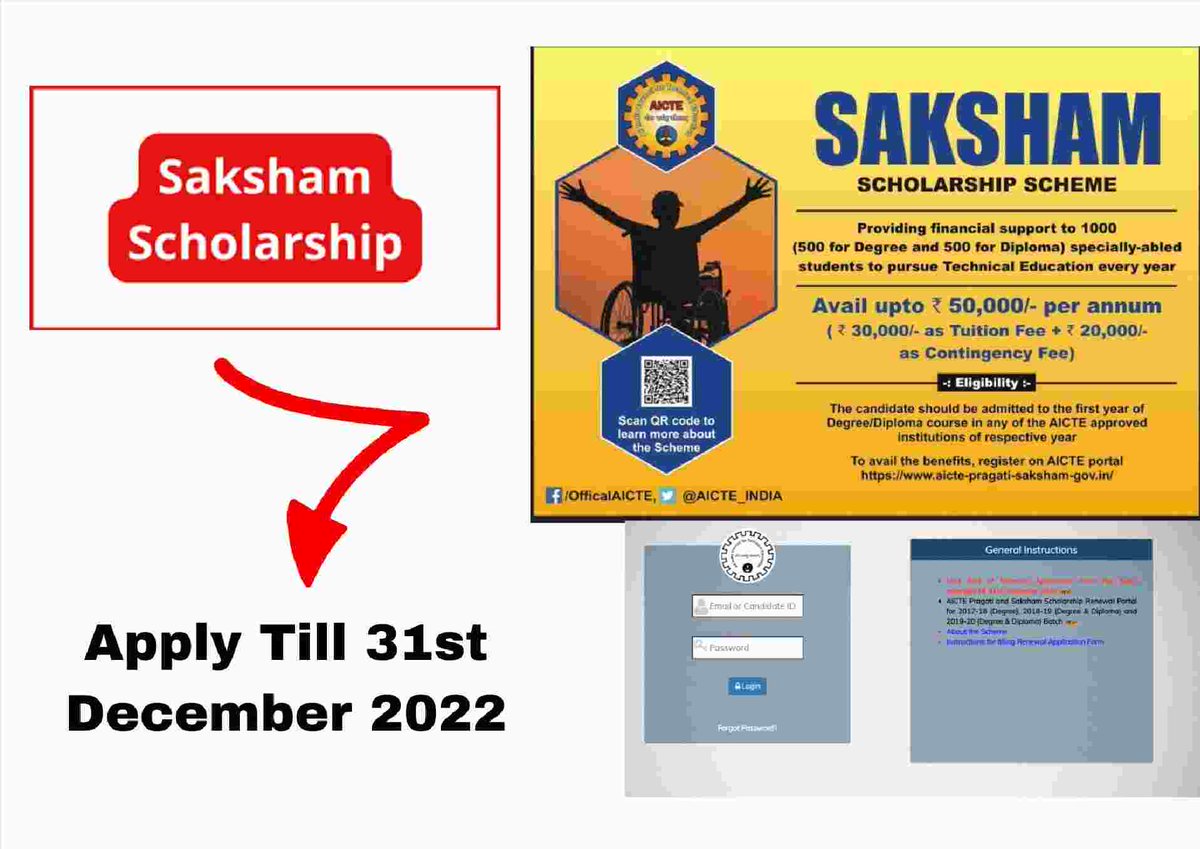 quizuki's tweet photo. Saksham Scholarship 2023: Apply Online, Eligibility, Status Check Online. Applications are accepted till 31st December 2022.

https://t.co/lpOQdUjK8B https://t.co/mbKrcokijf