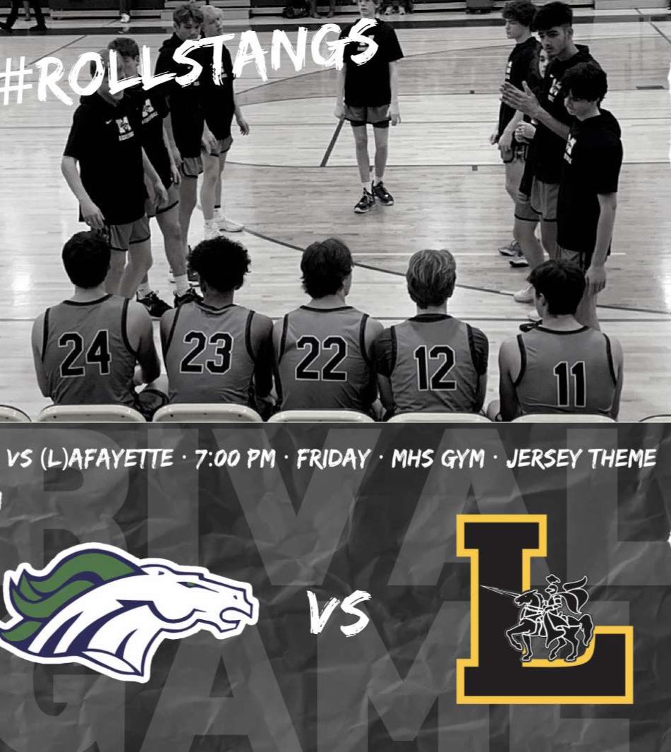 MQStangGang's tweet photo. 🚨GAMEDAY🚨 Stangs basketball takes on Lafayette tonight. Girls play @5:30 and the guys play @7 @The Q. Pack the stands. Attendance mandatory. Jersey theme. #rollstangs https://t.co/c5jsbp5b5Y