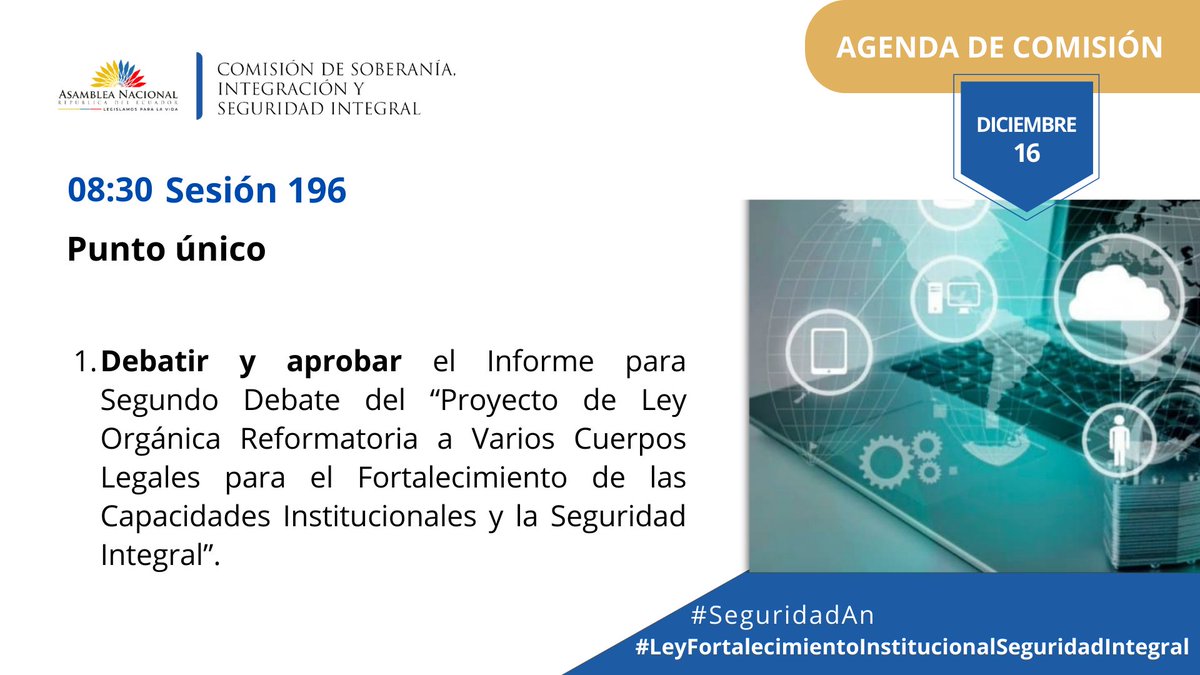SeguridadAN's tweet photo. Ahora|| Inicia la sesión Nro. 196 de @SeguridadAN, hoy se llevará a cabo el debate y la aprobación del informe para Segundo Debate del Proyecto de #LeyFortalecimientoInstitucionalSeguridadIntegral. https://t.co/Ucpuo8LpyD