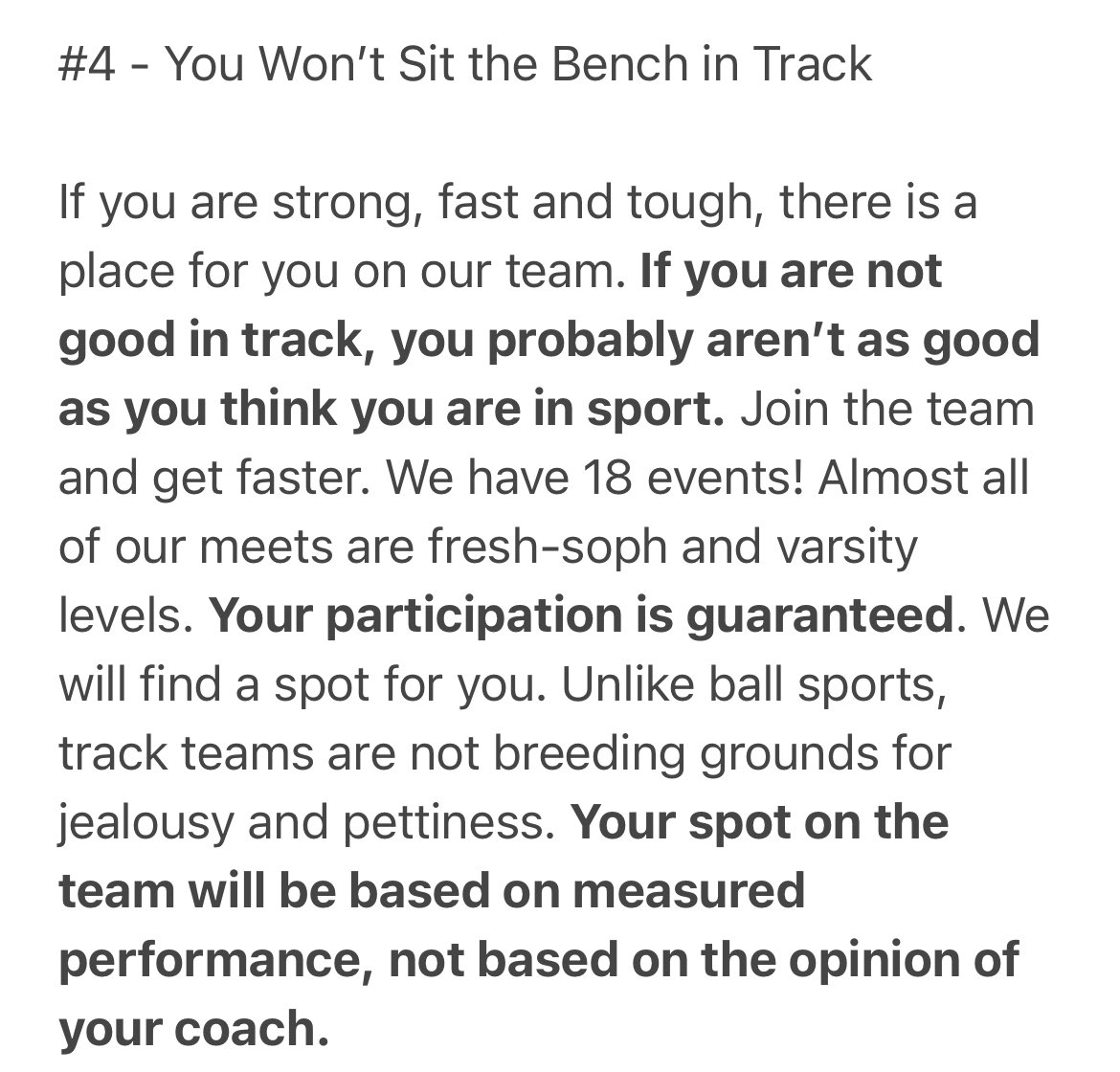 DGSouthTF's tweet photo. Reason to Join Track #4 - No Bench

With 18 events, we can find an event for you. Numerous athletes can become all-conference in track but not even honorable mention in their primary sport. Track will allow you to be recognized for your athletic talent. https://t.co/hjtNdGZfz2