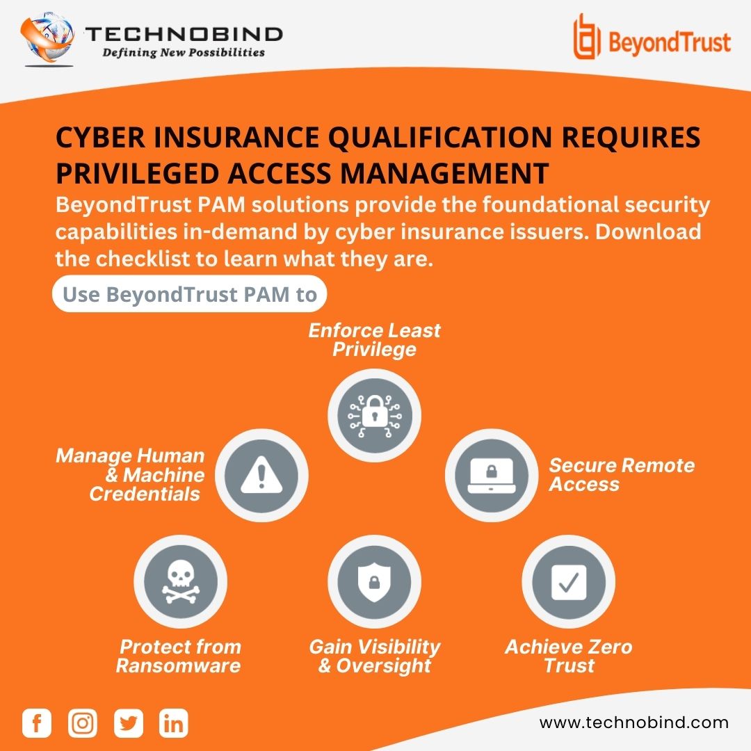 technobind's tweet photo. Privileged Access Management is required for cyber insurance qualification. BeyondTrust PAM solutions provide cyber insurance issuers with the fundamental security capabilities they require.
#Technbind #tag #FIFA #DefiningNewPossibilities #beyondtrust #cyber #security #management https://t.co/JsRPaVEnEd