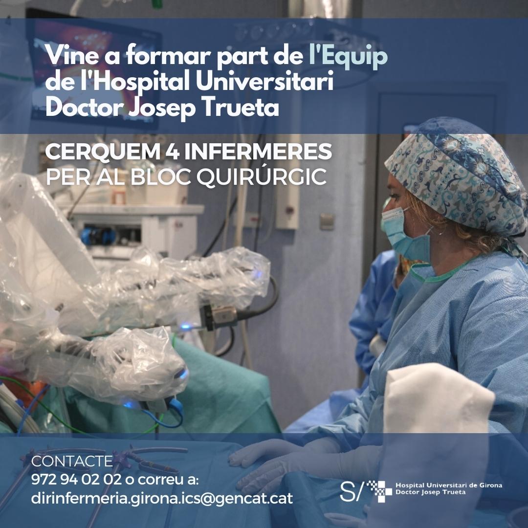 OFERTA LABORAL 📣

L'#htrueta necessita
cobrir 4 llocs de treball d’infermeria per al bloc quirúrgic 👩‍⚕️👨‍⚕️

➕ informació a bit.ly/3T3uTCr