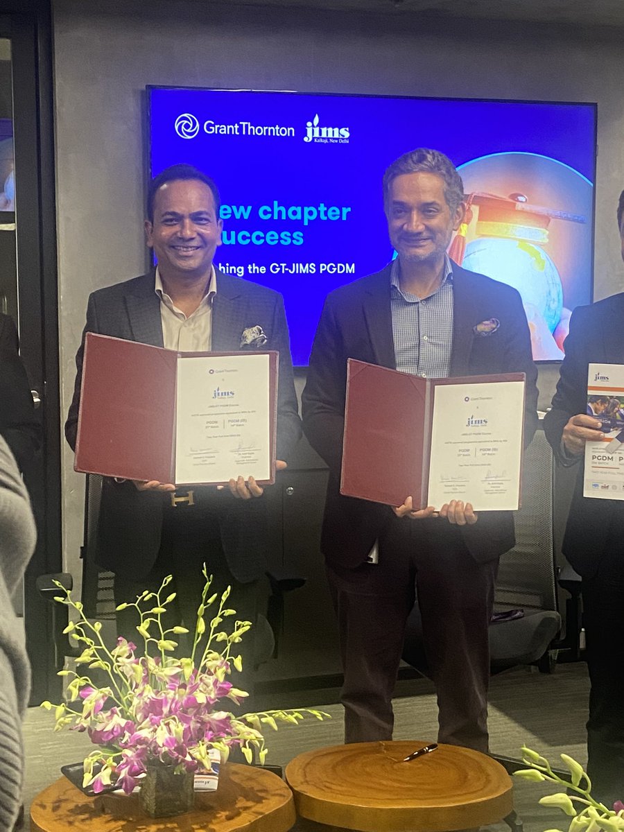 GrantThorntonIN's tweet photo. #NowLaunching a new chapter in success!🚀

📍GTOne office, Aerocity, New Delhi

Announcing the launch of an Industry Integrated PGDM Programme in collaboration with Jagannath International Management.

#GTBharat | #GTxJIMS | @rahul_kapur | @visheshcc | @dsanwalka | @jimskalkaji https://t.co/yWo911ea6A