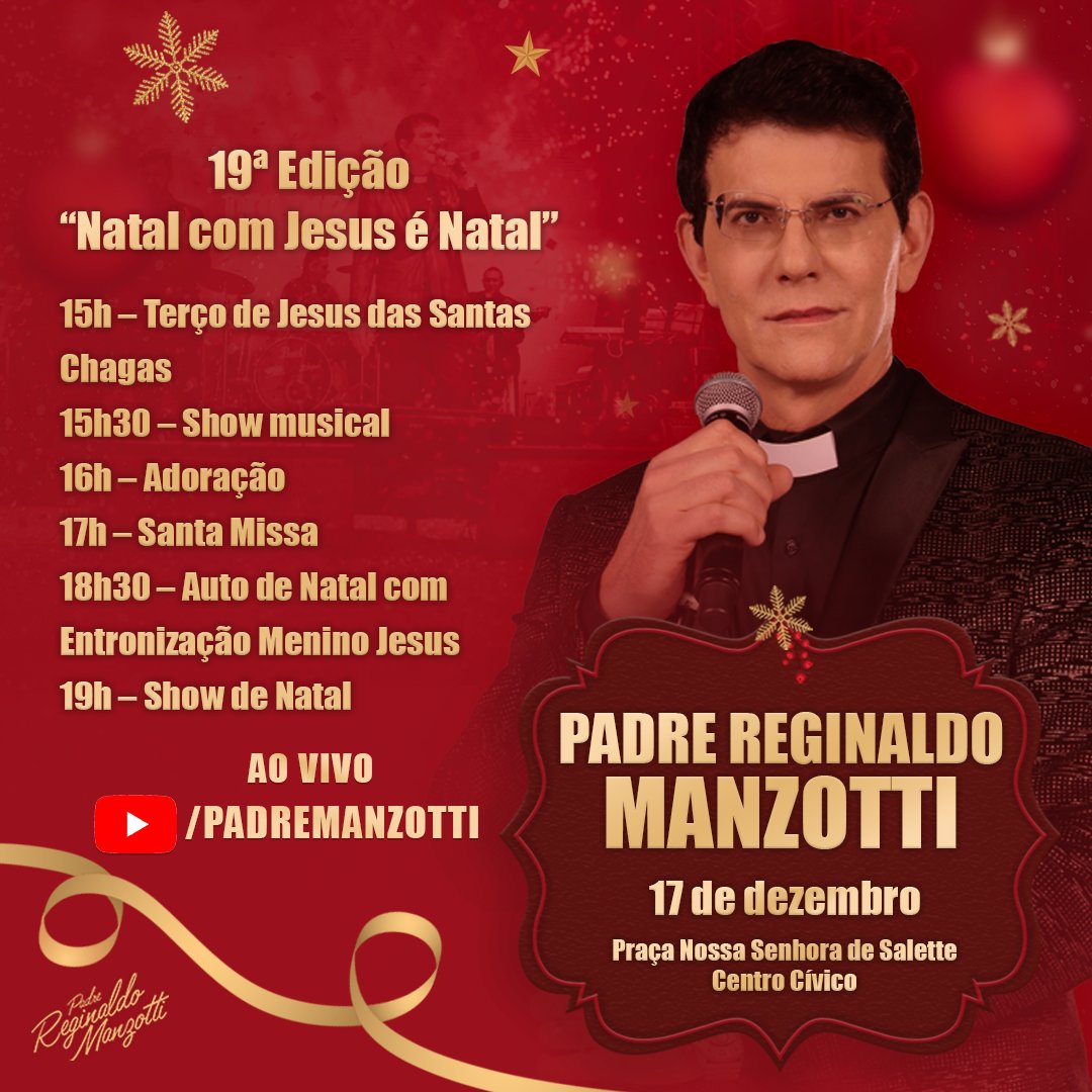 padremanzotti's tweet photo. Daqui há 1 semana comemoraremos o Natal, mas eu e toda a Obra Evangelizar vamos festejar juntos HOJE na 19ª edição do "NATAL SOLIDÁRIO". 
Uma grandiosa celebração de amor a Jesus e ao próximo. Acompanhe a partir das 15h, pelo link: https://t.co/Ke4JFAkVPp https://t.co/aduvzjTKTr