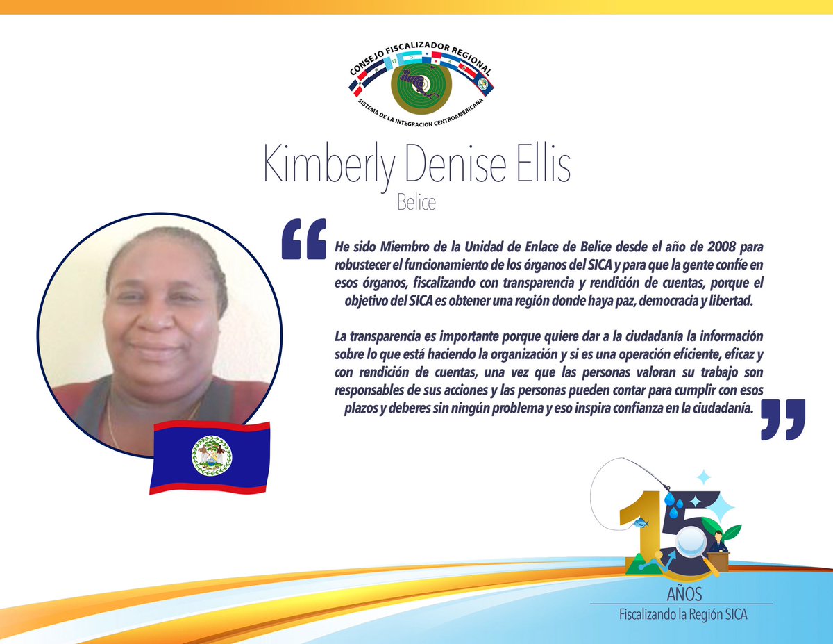 stcfr_sica's tweet photo. 📌 #FiscalizandoLaRegiónSICA | Te invitamos a conocer a Kimberly Denise Ellis, Miembro de la Unidad de Enlace de Belize 🇧🇿 @belizeSai , quien forma parte del #CFRSICA desde su creación.
#15AñosCFRSICA https://t.co/seWNRp6Fr2