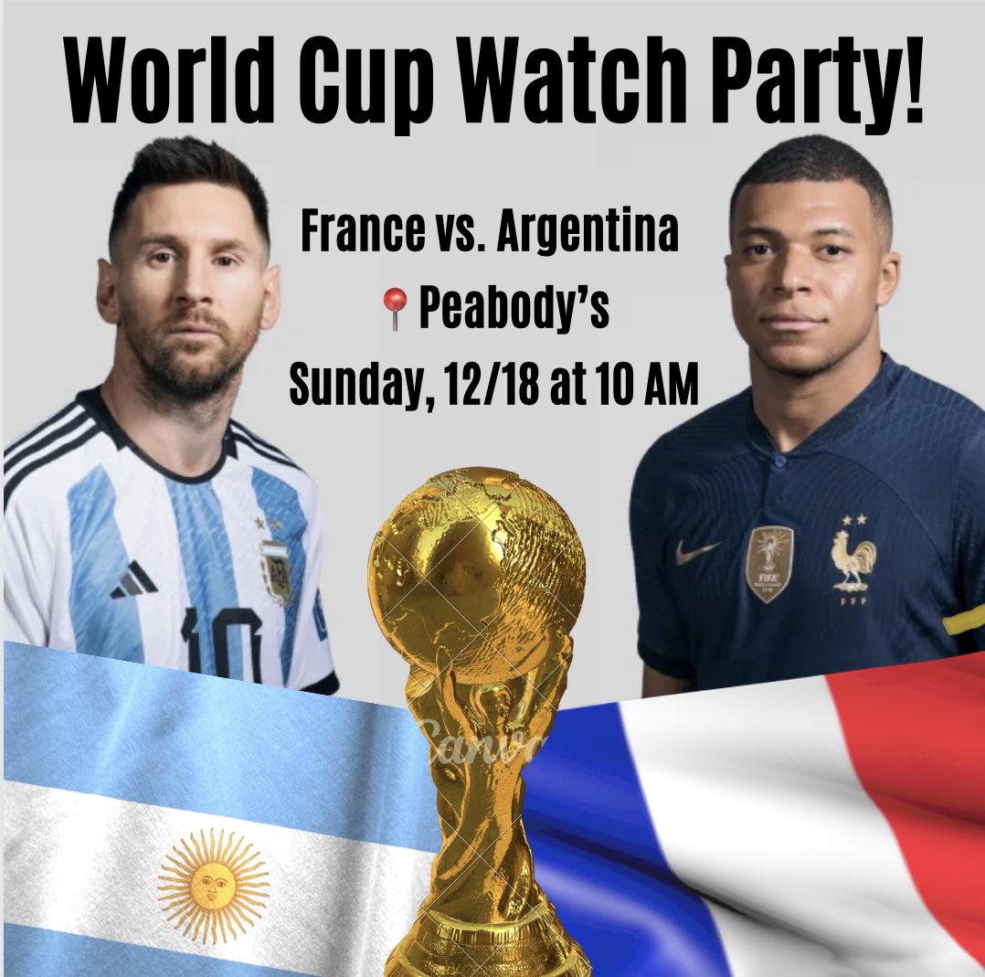WORLD CUP WATCH PARTY ⚽️

Sunday at 10 AM. We’re opening early just for YOU! 

Who will win it all? 

#WorldCup2022 #FIFAWorldCup #ArgentinaVsFrance #CopaMundialFIFA