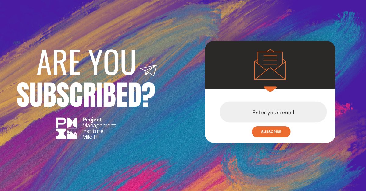 PMIMileHi's tweet photo. Did you receive this week's newsletter? Get on the list!
Sign up to receive our weekly newsletter with event information, PDU offerings, networking opportunities, blog posts, and other chapter communications. 👉 https://t.co/XvrqxkACQF
#PMI #milehichapter #colorado https://t.co/4i3sFke8br