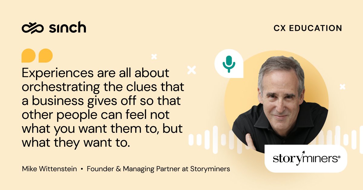 In episode #8 of #CXEducation, our host @HeatherShare and @mikewittenstein, Founder and Managing Partner at @storyminers, dive into the do's and don'ts of creating a top-class #CX.   

Tune in to get inspired: hi.sinch.com/2hee50M5ro3

#businessstorytelling #strategicstorytelling