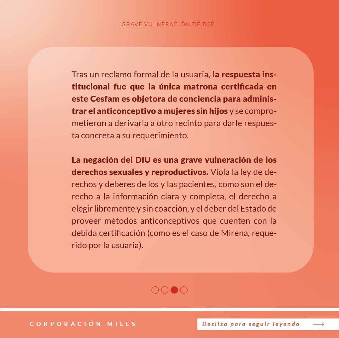 MilesChile's tweet photo. Declaración ante grave vulneración de derechos sexuales y reproductivos a usuaria a la que le negaron anticonceptivo DIU en Cesfam de Viña del Mar. 

Ayúdanos con un RT! https://t.co/swEoMiQqml