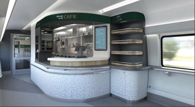 New cafe car render showing self-serve counters and a much wider aisle