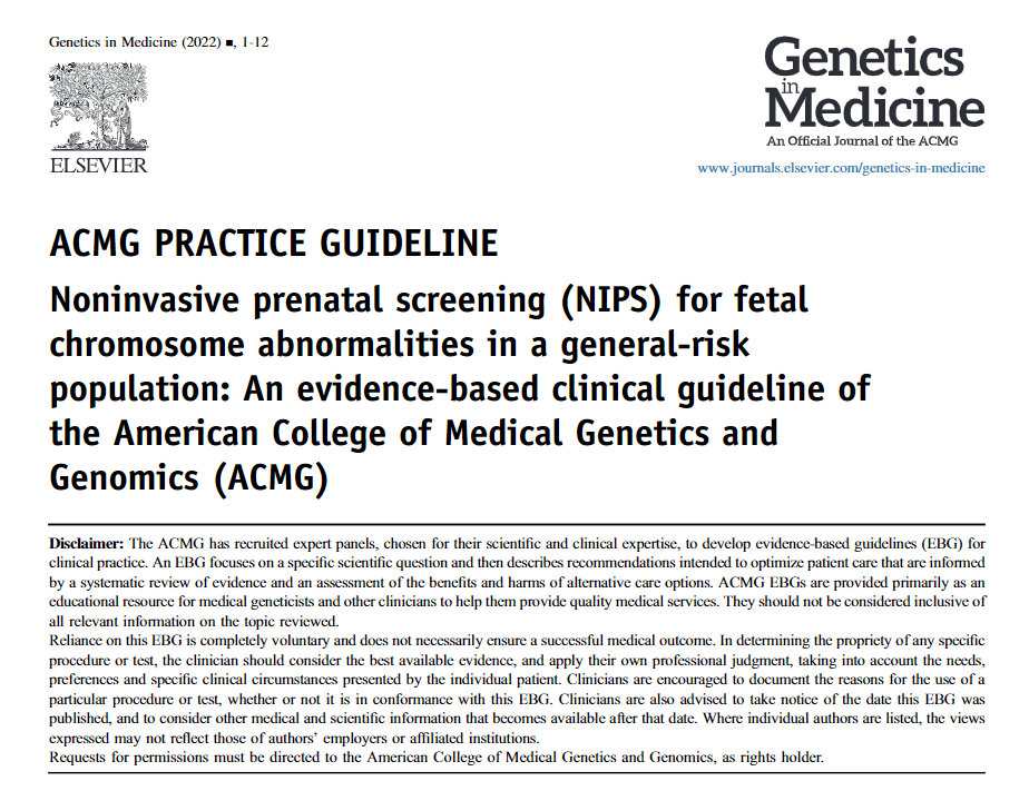 The <a href="/TheACMG/">ACMG</a> strongly recommends non-invasive prenatal screening over traditional screening methods for all pregnant patients with singleton and twin gestations for fetal trisomies 21, 18, and 13. Via <a href="/GIMJournal/">Genetics in Medicine</a> sciencedirect.com/science/articl…