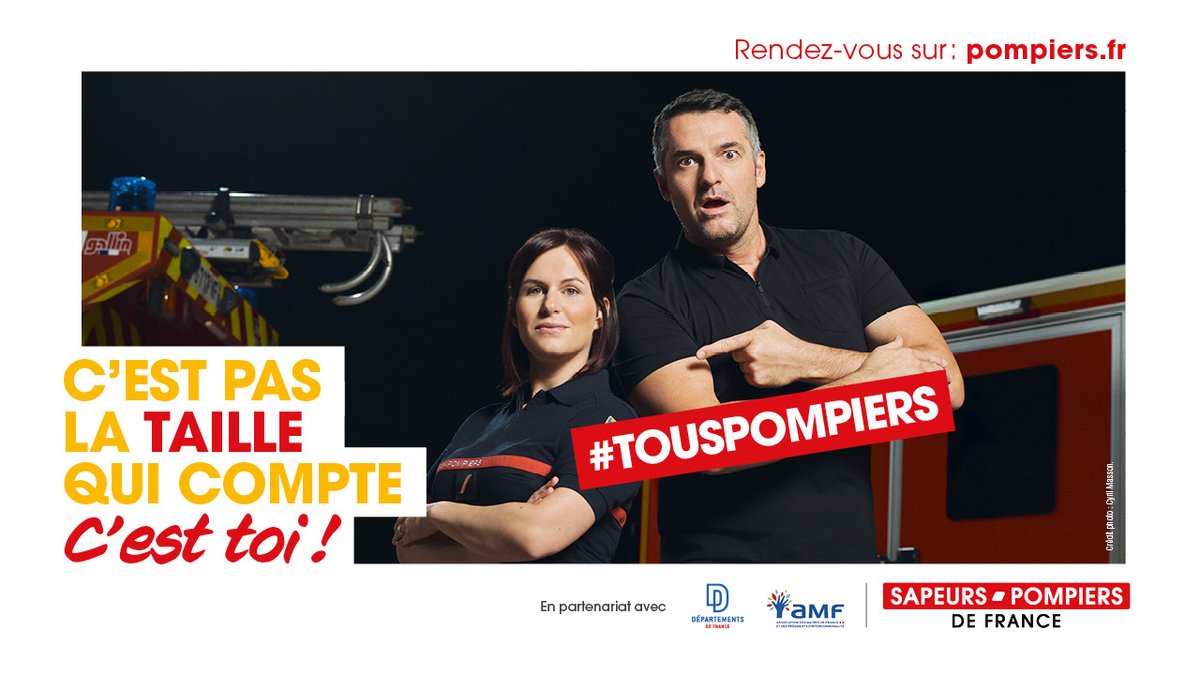 Pompiers de France (@pompiersfr) on Twitter photo #Engagement | Coralie est peut-être moins grande qu’Arnaud Ducret mais ça ne l’empêche pas d’être volontaire pour protéger, secourir et sauver.
Toi aussi intègre #LaForceDesSecours !
C’est pas la TAILLE qui compte, c’est toi ! #TousPompiers
📸 <a href="/_cyrilmasson/">Cyril Masson</a> #Engagement | Coralie est peut-être moins grande qu’Arnaud Ducret mais ça ne l’empêche pas d’être volontaire pour protéger, secourir et sauver.
Toi aussi intègre #LaForceDesSecours !
C’est pas la TAILLE qui compte, c’est toi ! #TousPompiers
📸 <a href="/_cyrilmasson/">Cyril Masson</a>