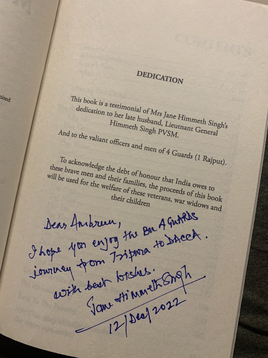 And on a day like today #VijayDiwas2022 I received this awe inspiring book from Mrs. Jane Himmeth Singh w/o Lt Gen Himmeth Singh who was commandant 4 Guards during 1971 war.His unit was first to enter Dakha.
He along with his men played a pivotal role during #IndoPakWar1971.