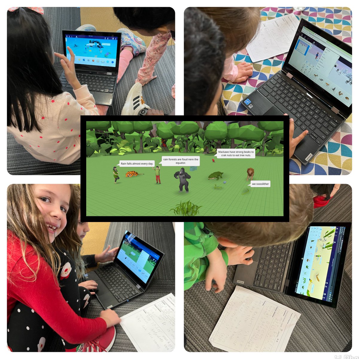 What a fun week! 2nd grade is loving their creative power to build their own Virtual reality Habitats to share their ELA research w their peers! @CoSpaces_Edu is one of my fav edtech tools for empowering our Ss to create! #d60learns